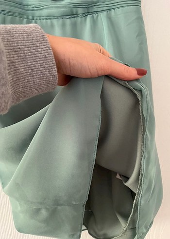 Turkuaz Pilili Midi Kadın Abiye Elbise - Görsel 4