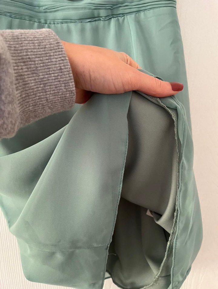 Turkuaz Pilili Midi Kadın Abiye Elbise - Görsel 4