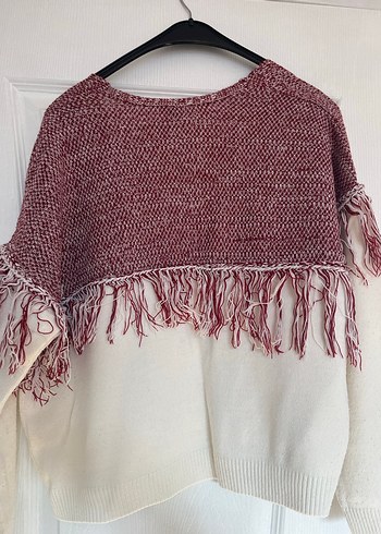 Bohem Bordo Gri Nakışlı Triko Hırka - Görsel 3