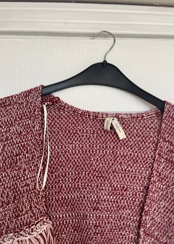 Bohem Bordo Gri Nakışlı Triko Hırka - Görsel 2