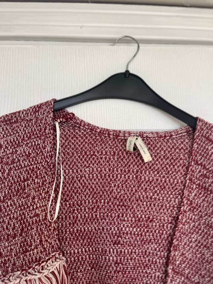 Bohem Bordo Gri Nakışlı Triko Hırka - Görsel 2