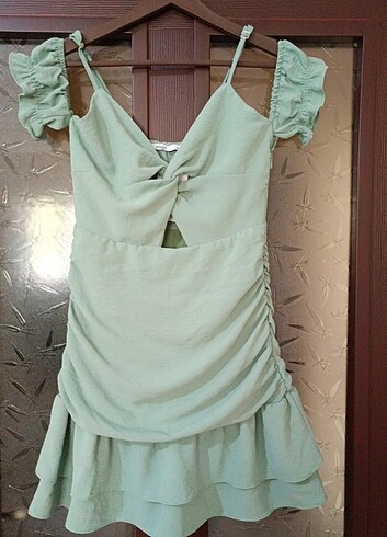 Addax mint yeşil kısa elbise 