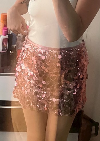 Pembe Payetli Mini Etek - Görsel 2