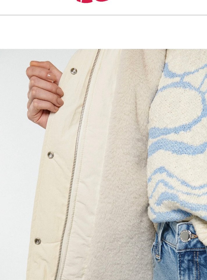 Mavi marka Beyaz Kürklü Midi Kadın Mont - Görsel 4