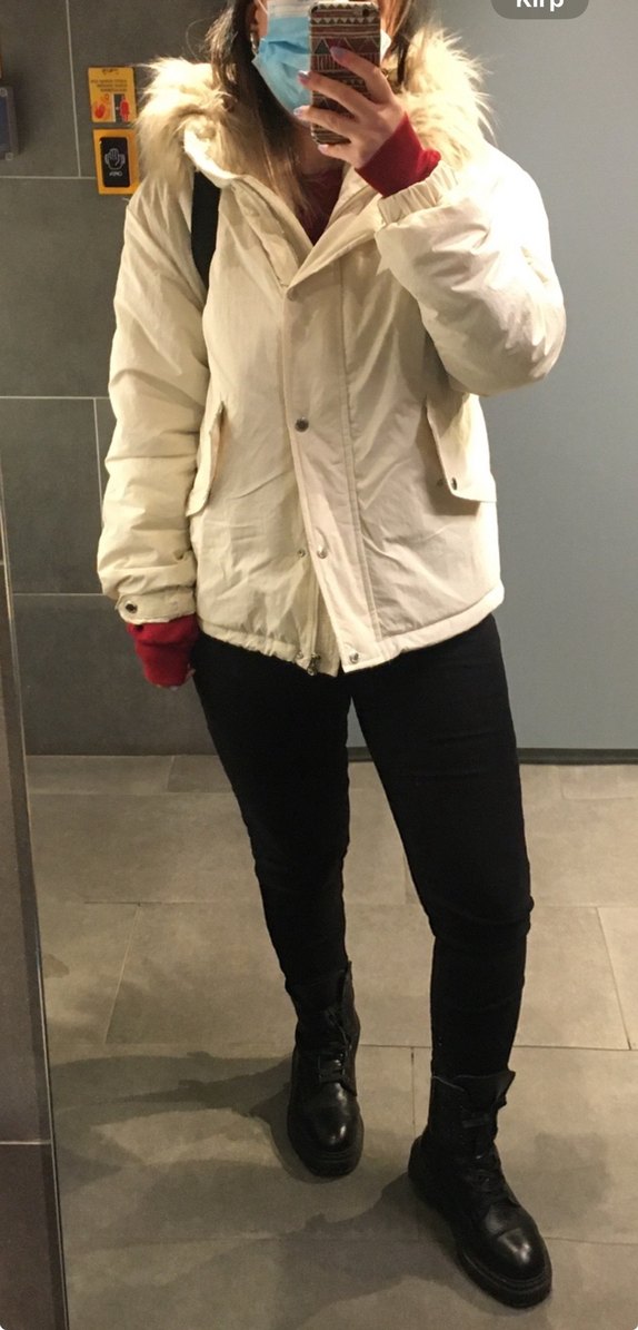 Mavi marka Beyaz Kürklü Midi Kadın Mont - Görsel 5