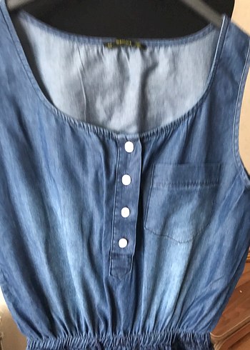 Düğmeli Lacivert Kot Tulum - Görsel 2