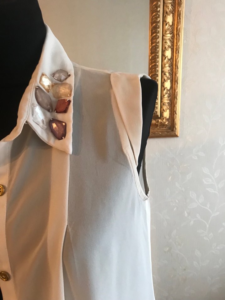 İş için Düğmeli, Nakışlı Bej Kadın Gömlek - Görsel 5