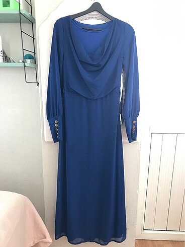 Tasarımcı Mavi uzun elbise
