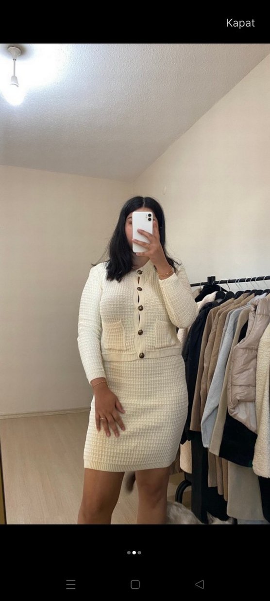 Krem triko etek hırka takım - Görsel 2