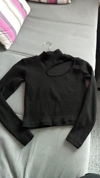 m Beden Siyah damla Crop bluz ve kot pantolon