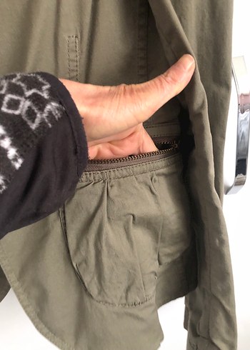 Haki Kadın Keten Ceket, Düğmeli, Normal Boy - Görsel 3