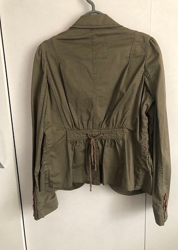 Haki Kadın Keten Ceket, Düğmeli, Normal Boy - Görsel 9