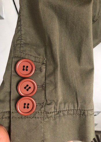 Haki Kadın Keten Ceket, Düğmeli, Normal Boy - Görsel 6