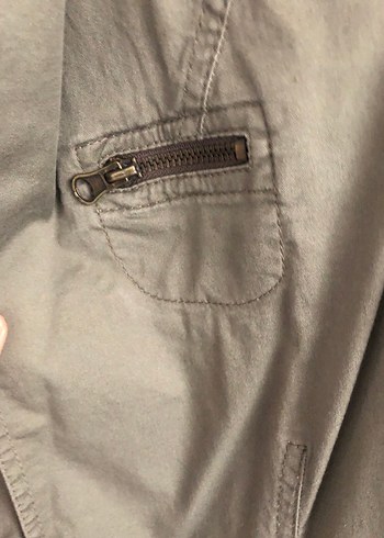 Haki Kadın Keten Ceket, Düğmeli, Normal Boy - Görsel 4