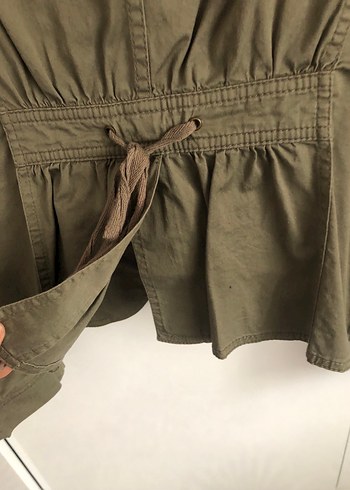 Haki Kadın Keten Ceket, Düğmeli, Normal Boy - Görsel 8