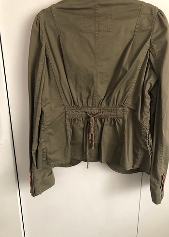 Haki Kadın Keten Ceket, Düğmeli, Normal Boy - Görsel 7