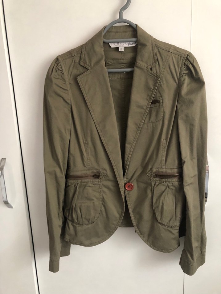 Haki Kadın Keten Ceket, Düğmeli, Normal Boy - Görsel 5