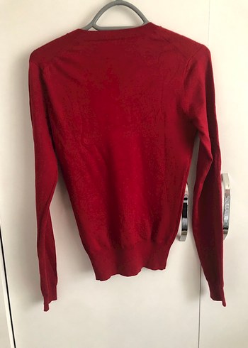 Koyu Kırmızı V Yakalı Kadın Kazak - Görsel 2