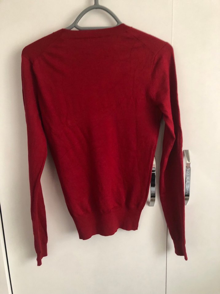 Koyu Kırmızı V Yakalı Kadın Kazak - Görsel 4