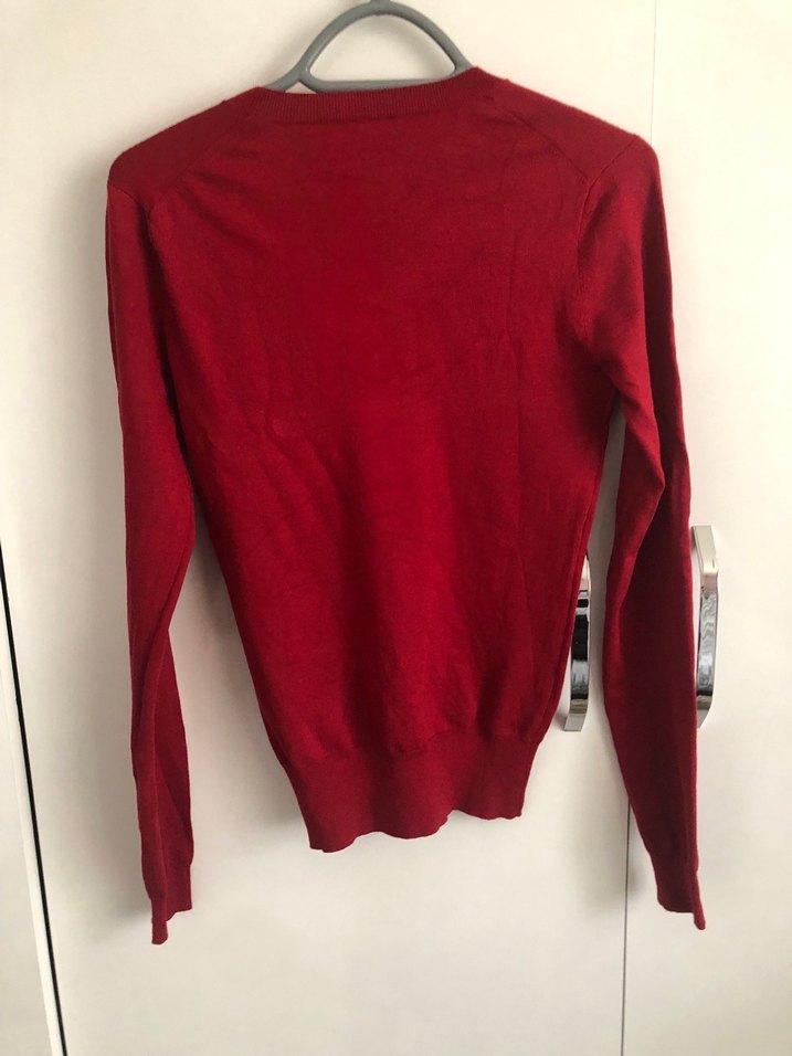 Koyu Kırmızı V Yakalı Kadın Kazak - Görsel 2