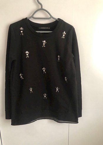 Siyah İşlemeli Kadın Sweatshirt - Görsel 2