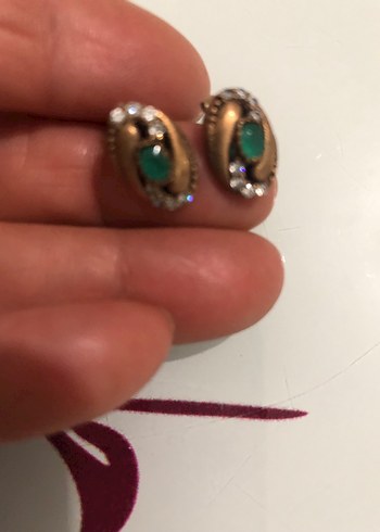 Vintage Mini Yeşil Payetli gümüş küpe - Görsel 2