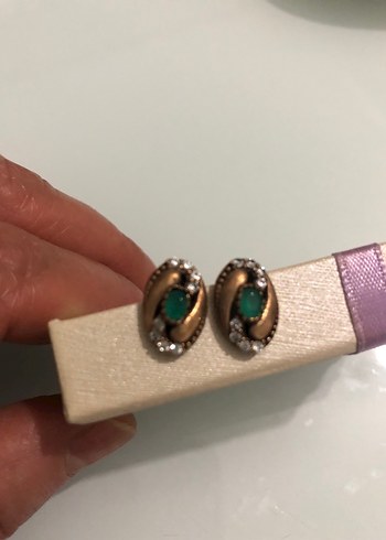 Vintage Mini Yeşil Payetli gümüş küpe - Görsel 3