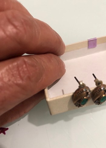 Vintage Mini Yeşil Payetli gümüş küpe - Görsel 7