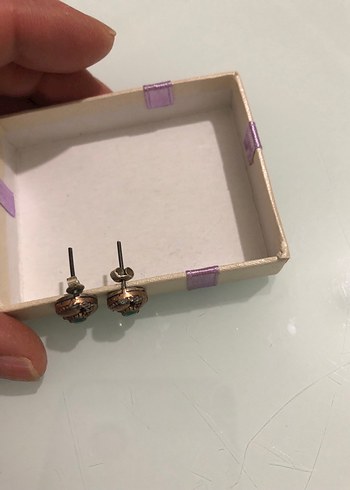 Vintage Mini Yeşil Payetli gümüş küpe - Görsel 4