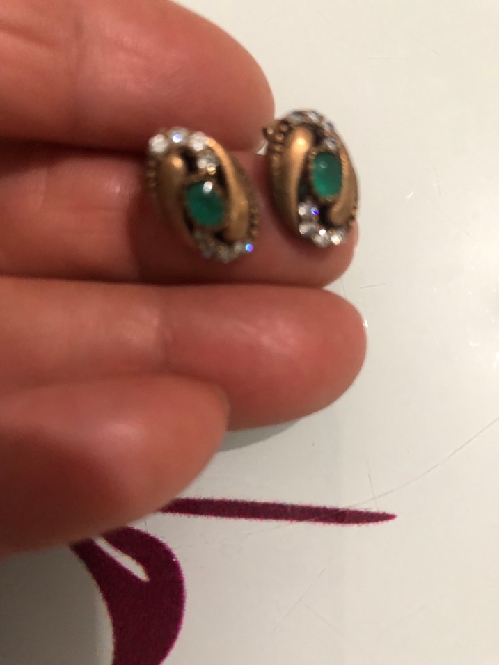 Vintage Mini Yeşil Payetli gümüş küpe - Görsel 2