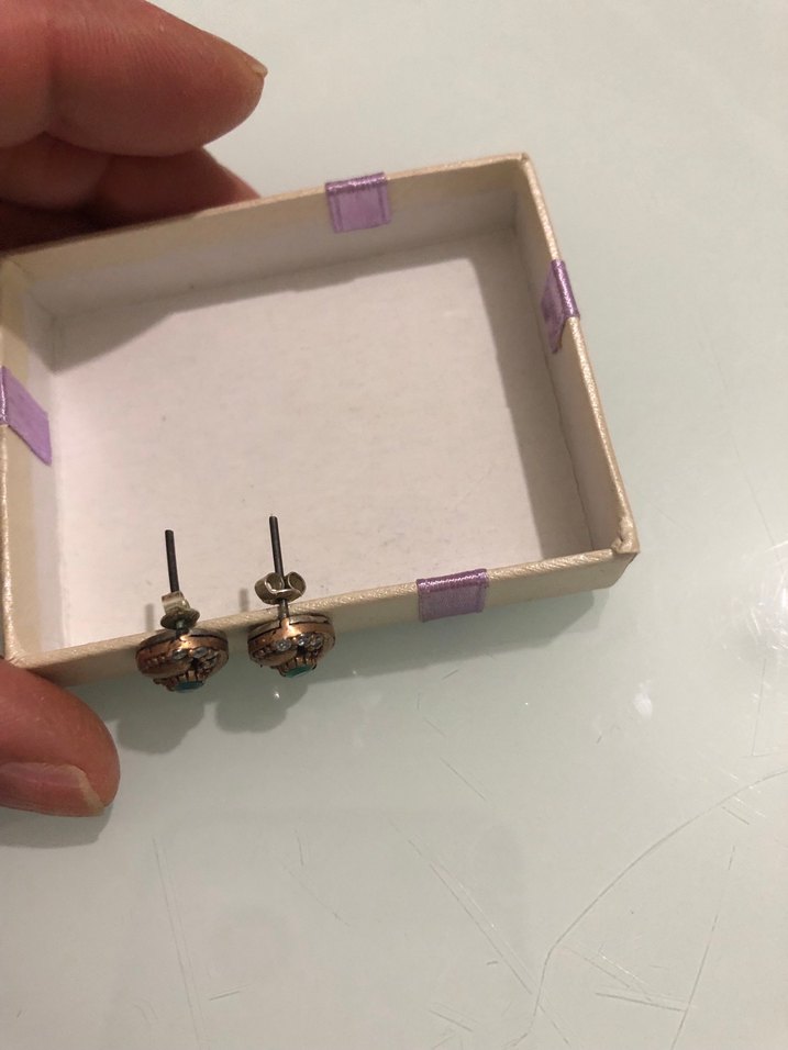 Vintage Mini Yeşil Payetli gümüş küpe - Görsel 4