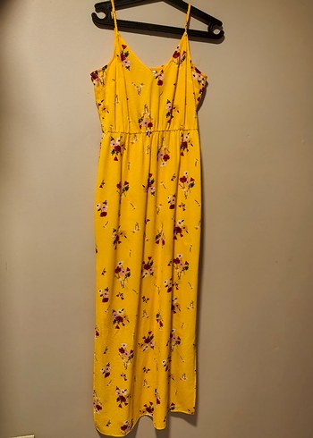 Sarı Çiçekli Uzun Askılı Bohem Elbise - Görsel 2