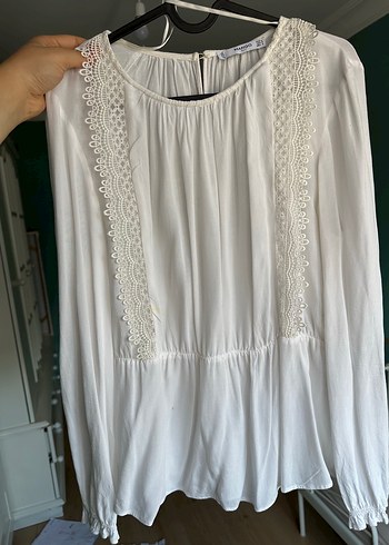 Dantel Detaylı Beyaz Bohem Uzun Kollu Bluz - Görsel 5