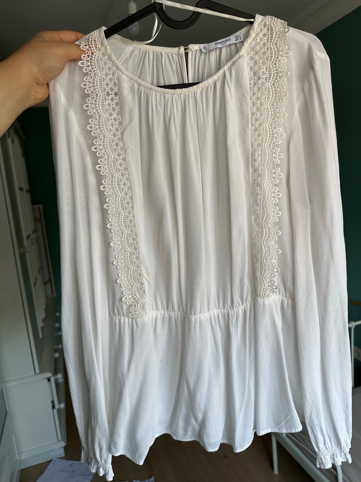 Dantel Detaylı Beyaz Bohem Uzun Kollu Bluz - Görsel 5