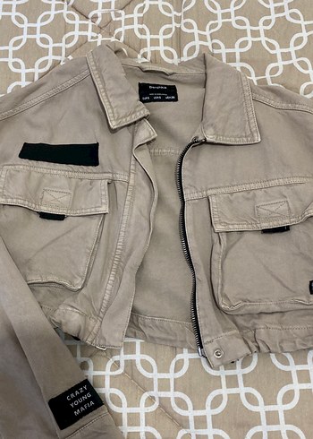 Bershka Bej Düğmeli Kadın Midi Ceket