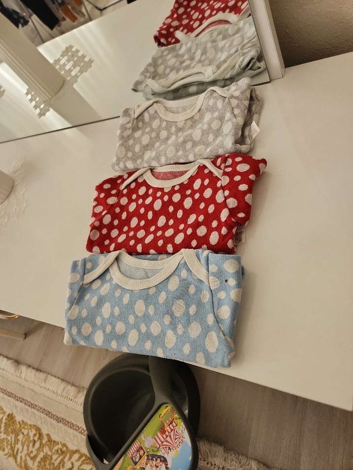 3 lü Uzun Kollu, Puantiyeli Bebek Body zıbın - Görsel 2