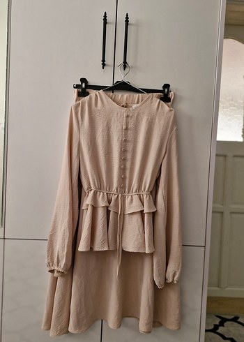 Bej Düğmeli Bohem etek ikili takım - Görsel 3