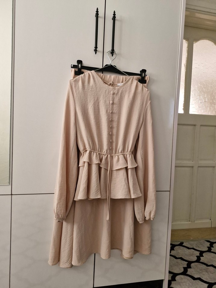 Bej Düğmeli Bohem etek ikili takım - Görsel 4