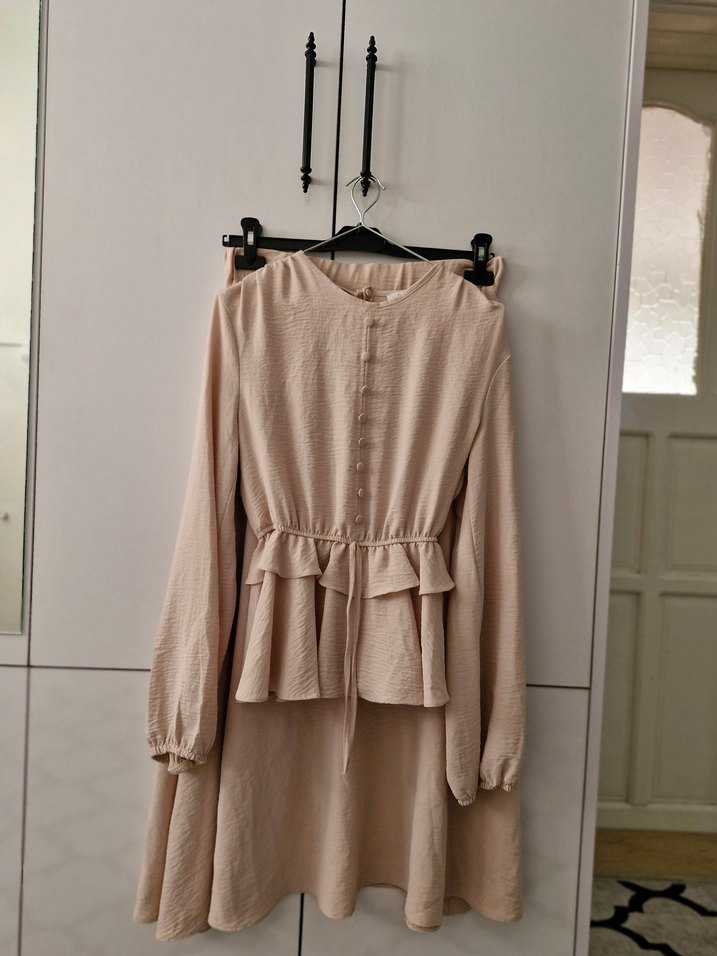 Bej Düğmeli Bohem etek ikili takım - Görsel 3