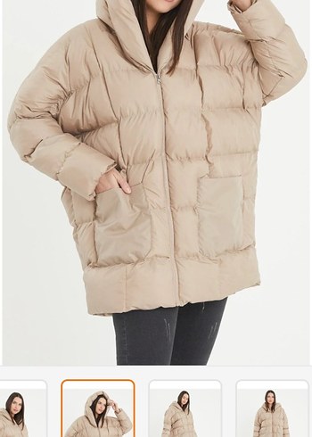 Bej Kadın Midi Kışlık mont - Görsel 3