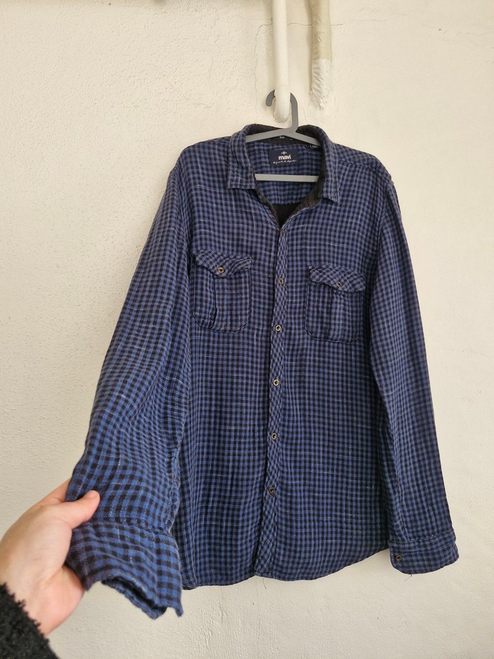 Erkek Lacivert Denim Gömlek Uzun Kollu - Görsel 2