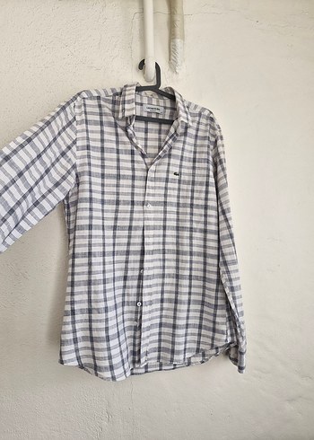 Gri Kareli Uzun Kollu Keten Gömlek - Görsel 2