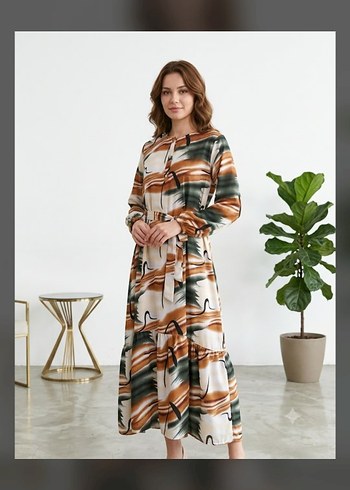 LC Waikiki Modern Soyut Desenli Uzun Kollu Elbise