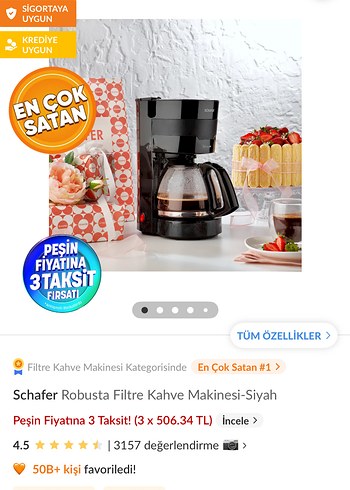 Siyah Schafer Robusta Filtre Kahve Makinesi