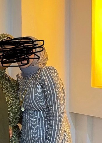 Uzun Kollu Yılan Desenli Gri Henna Elbise