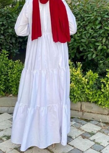 Beyaz Pamuklu Bohem Uzun Elbise - Görsel 2