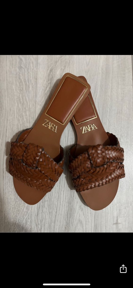 Zara Kahverengi Deri Örgülü Kadın Terlik - Görsel 3