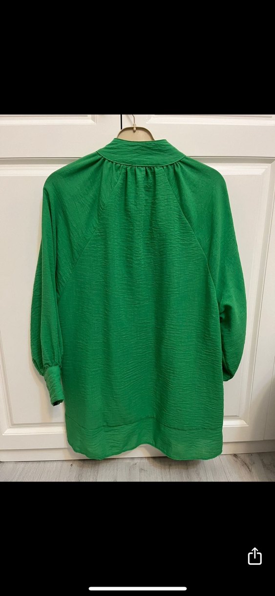 Düğmeli Yeşil Keten Gömlek - Görsel 2