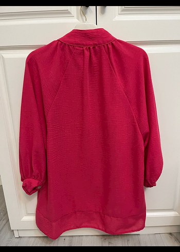 Düğmeli Pembe Keten Kadın Gömlek - Görsel 2