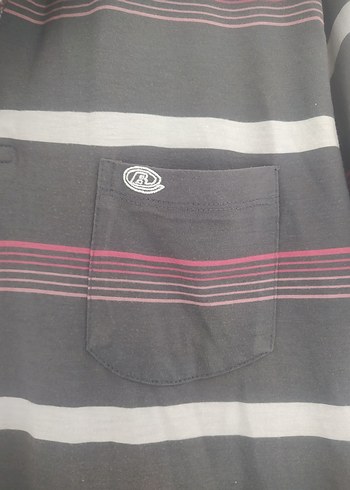 Gri Çizgili Düğmeli Erkek Polo Tişört - Görsel 2